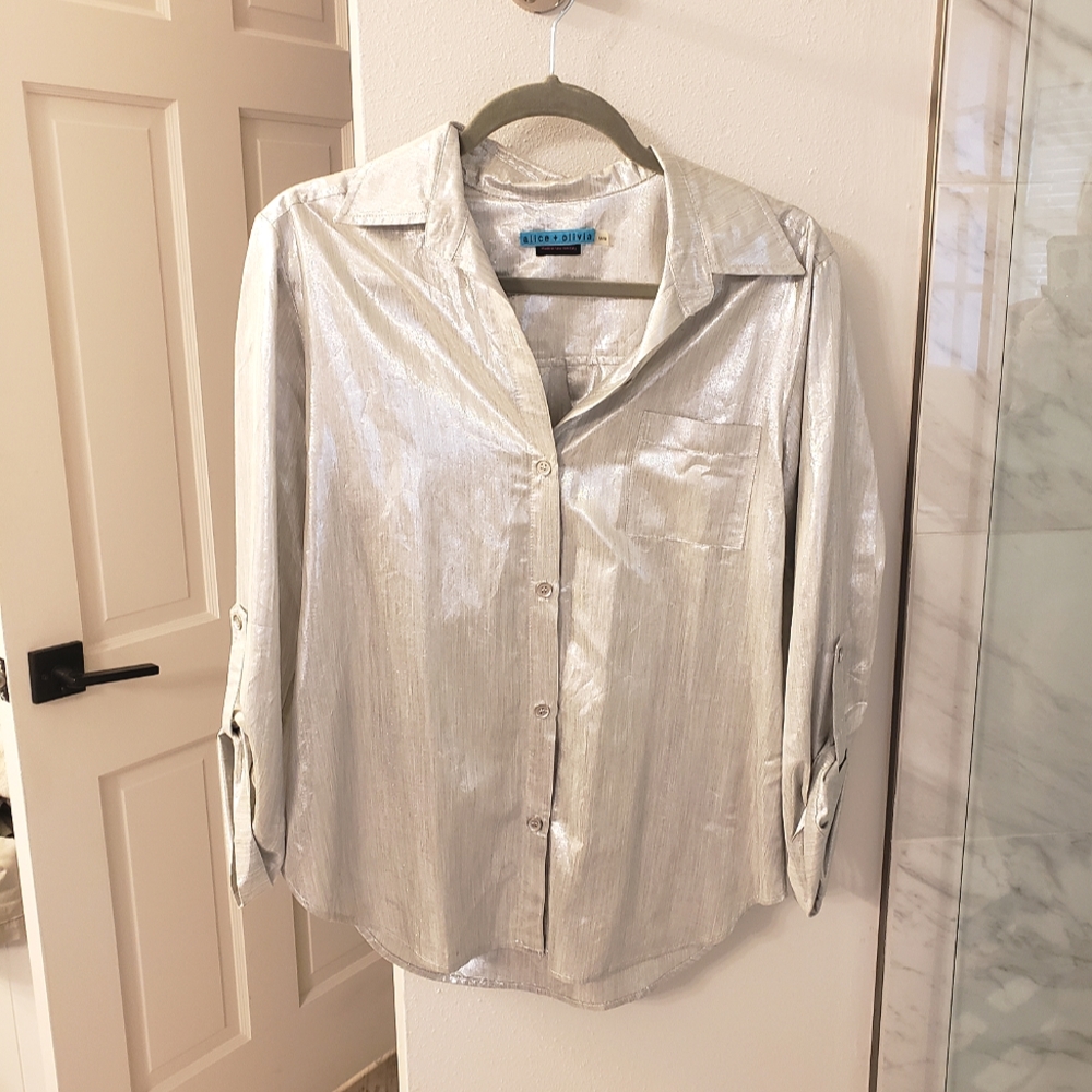 Alice + olivia metallic buttonup